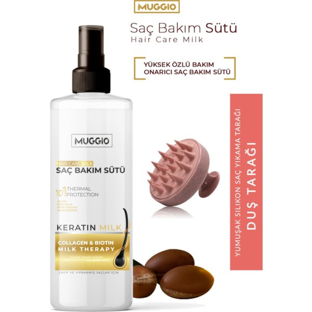 Muggio Keratin Saç Bakım Sütü 250 ml ( & Biotin Takviyeli ) + Silikon Duş Tarağı Saç Bakım Maskeleri & Serumlar & Spreyler Fiyatı