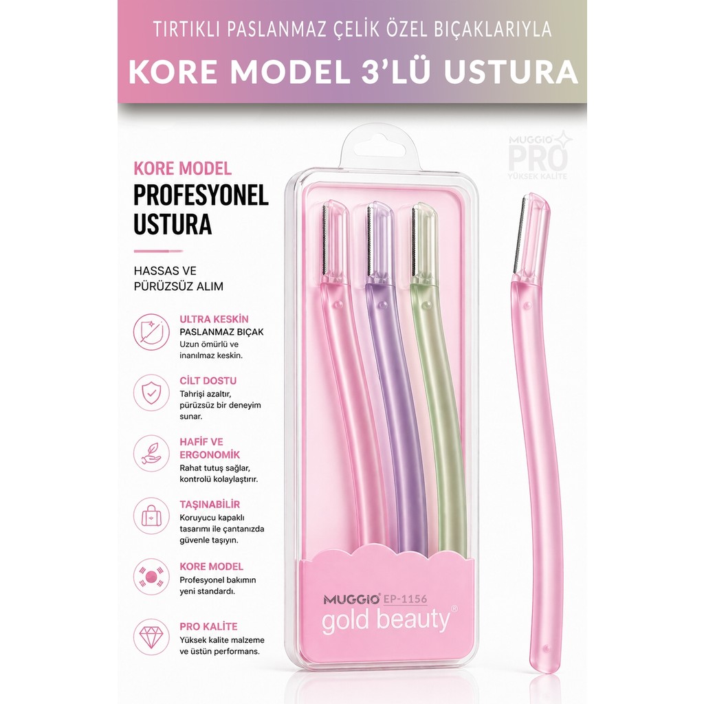 Muggio Kore Model Profesyonel Kaş ve Yüz Usturası 3'lü Set Diğer Fiyatı