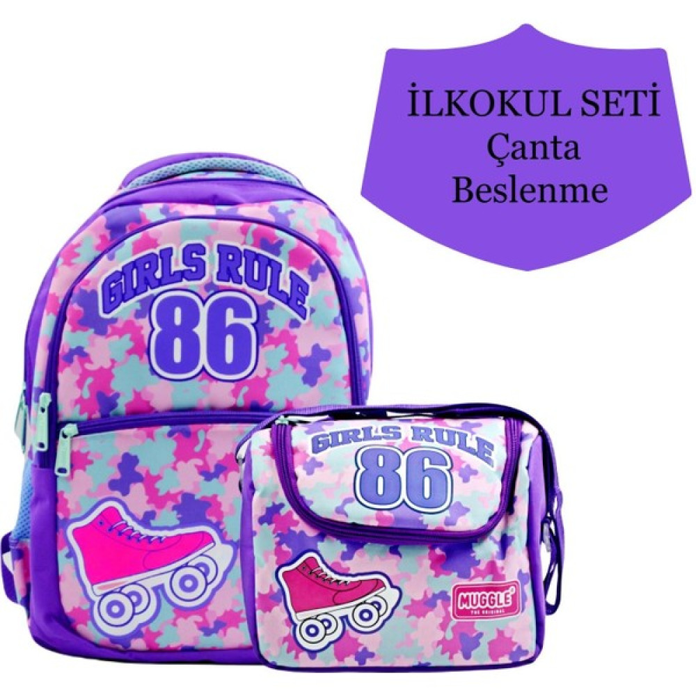 Muggle 3 Bölmeli Girls Rule Okul Sırt Çantası ve Termoslu Beslenme Çantası Okul Çantası Fiyatı