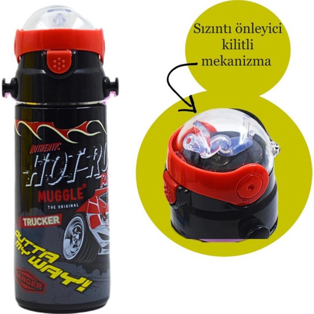 Muggle Pipetli Çelik Matara MT-2635 Araba Desenli Siyah 550 ml Suluk Fiyatı