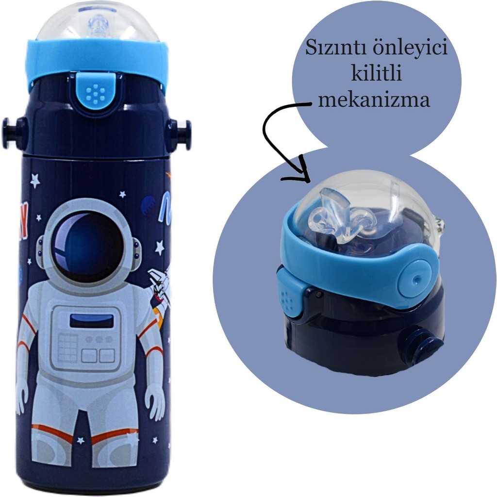 Muggle Uzay Desenli Pipetli Çelik Matara 550 ml Sızdırmaz Tasarım ile Kolay Taşıma MT-2635 Suluk Fiyatı