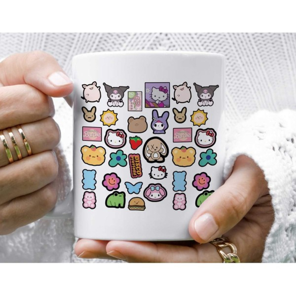 Mugs & Gift Hllo Kitty Renkli Tasarımlı Çiçekli Baskılı Tasarımlı Kahve Çay Kupa Bardak Fincan / Bardak / Kahve Takımı Fiyatı