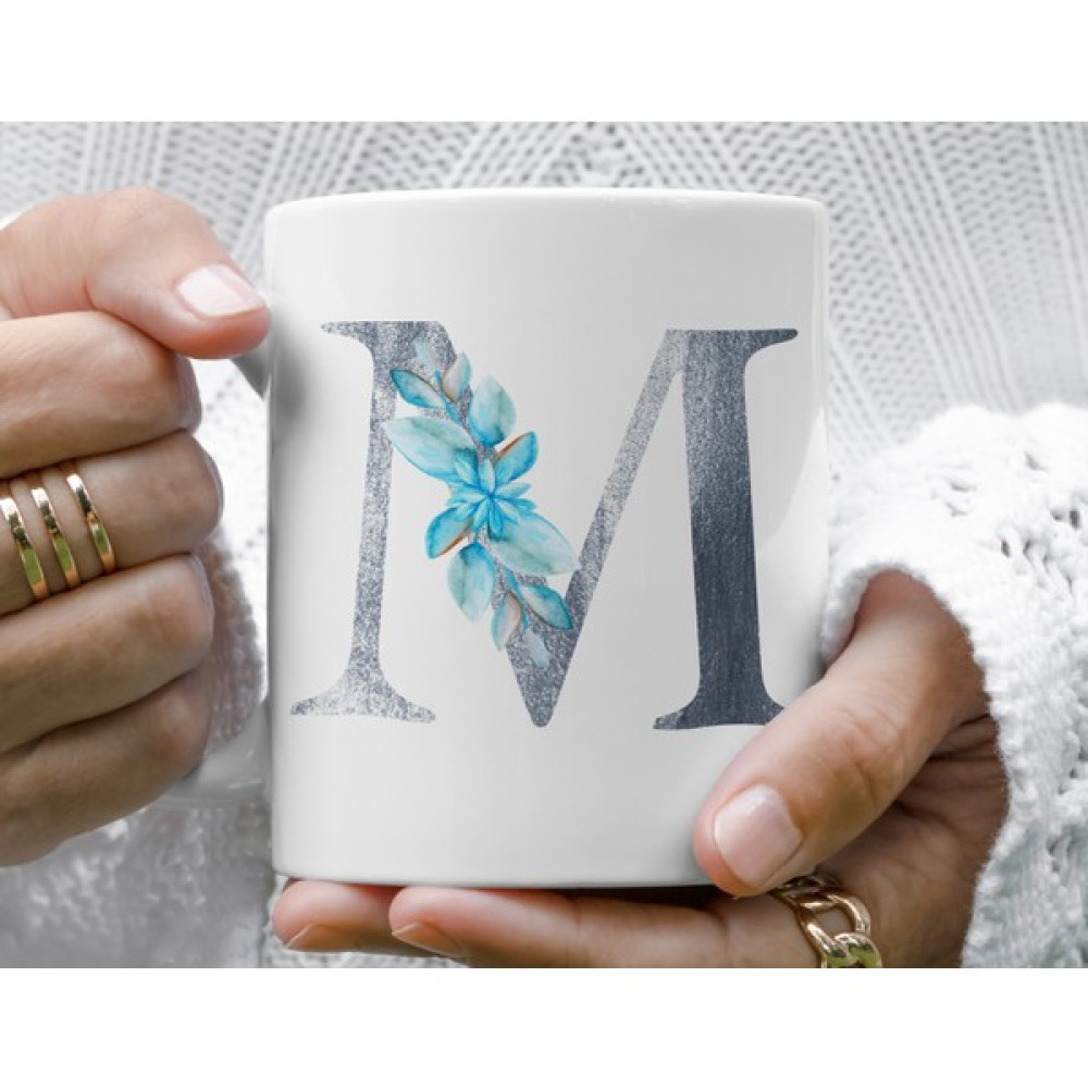 Mugs & Gift Monogram Gümüş Çiçekli M Baş Harfli Baskılı Kahve Çay Kupa Bardak Fincan / Bardak / Kahve Takımı Fiyatı