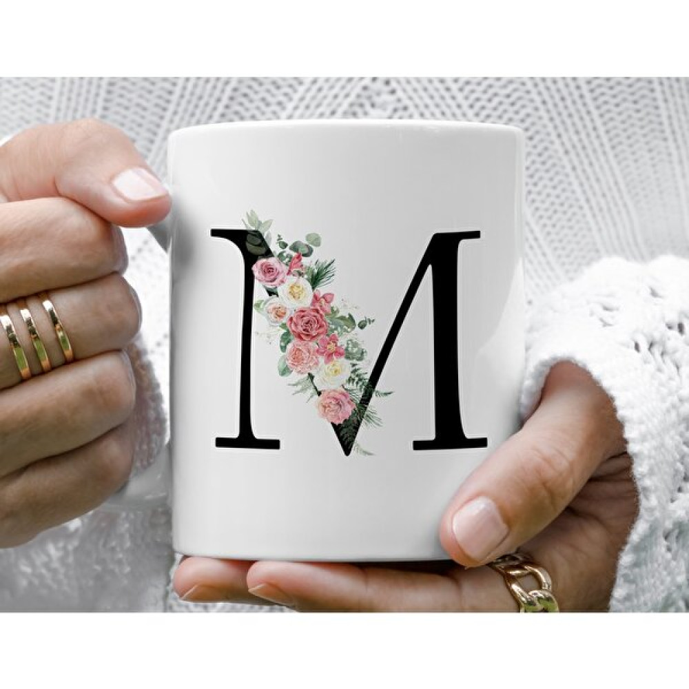 Mugs & Gift Monogram Kırmızı Beyaz Çiçekli M Harfli Baskılı Kahve Çay Kupa Bardak Fincan / Bardak / Kahve Takımı Fiyatı