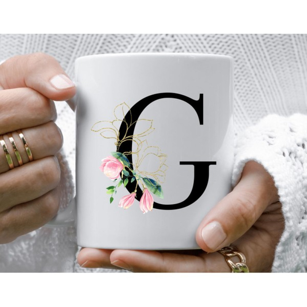 Mugs & Gift Monogram Pembe Çiçekli G Harfli Baskılı Kahve Çay Kupa Bardak Fincan / Bardak / Kahve Takımı Fiyatı