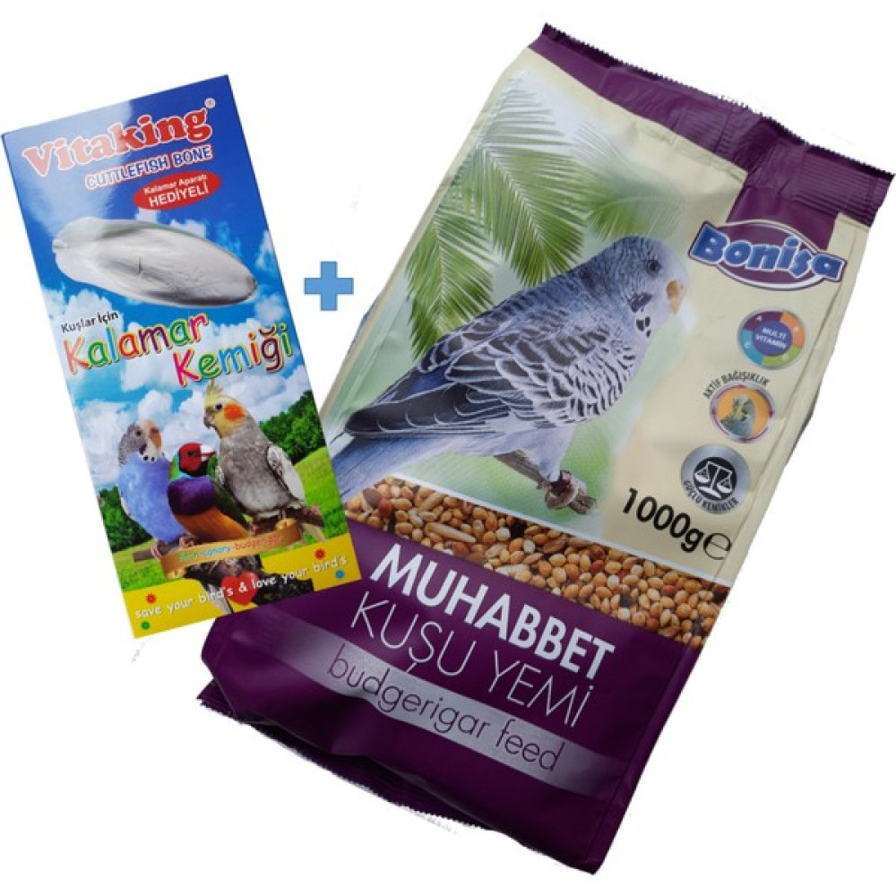 Muhabbet Menu 1 kg Kuş Yemi + Vitaking Extra Kalsiyum Deposu Kalamar Kemiği - 1 Kg + Kalamar Evcil Hayvan Ürünleri Fiyatı