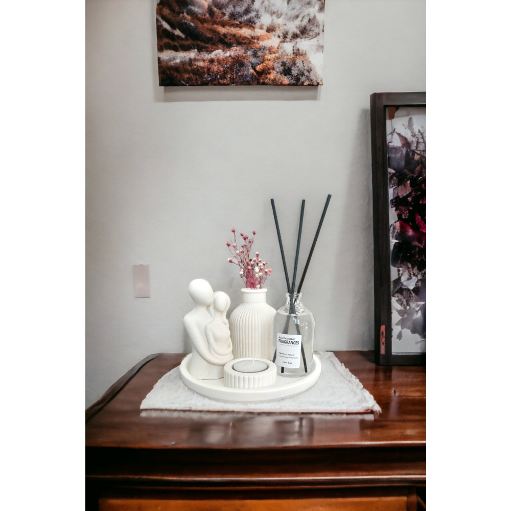 MUJİ STORE Dekoratif Çizgili Kuru Çiçek Vazosu Sarılan Sevgili Biblo Fresh Soft Oda Kokusu Tealightlı Set Obje Fiyatı