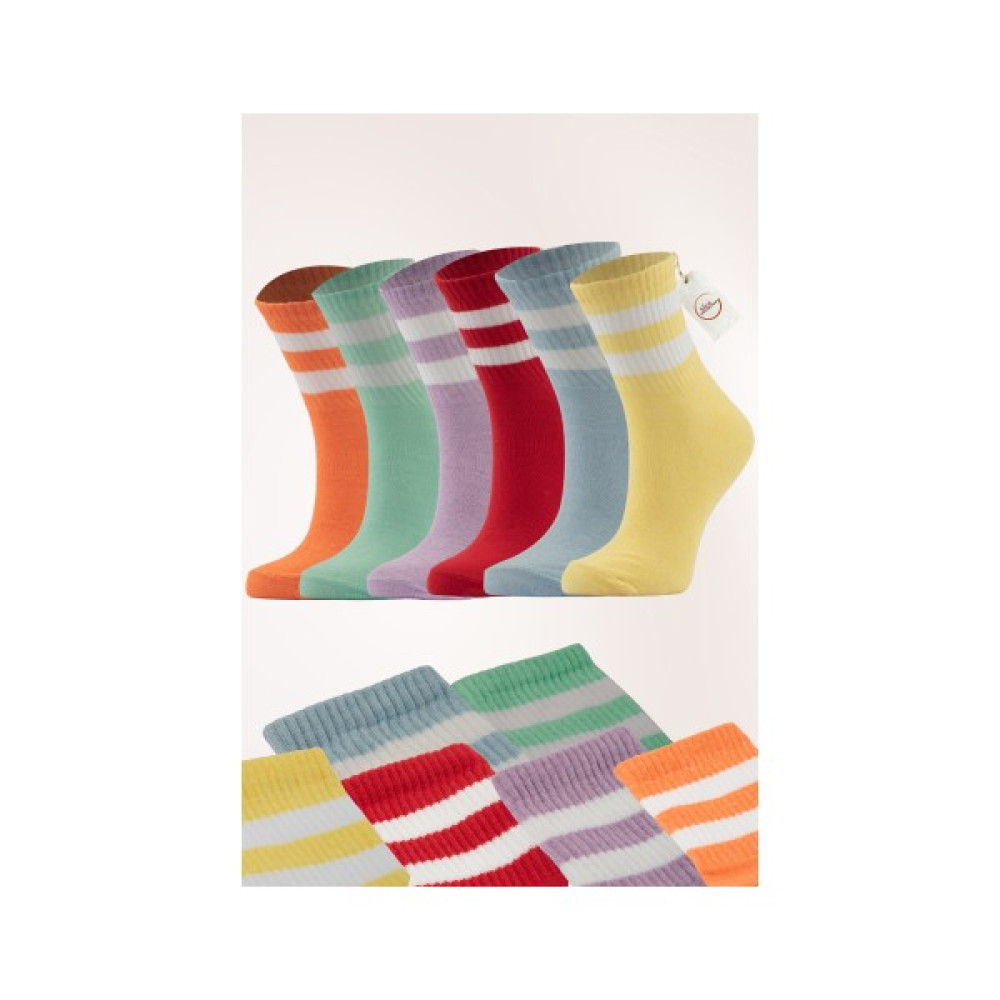 Muk Collection 6'lı Karışık Renkli Çizgili Tenis Çorap Çorap (Outdoor) Fiyatı
