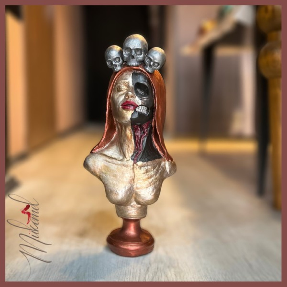 Mukemel Şeker Kafatası Catrina ( Büstü Heykeli, Güçlü Kadın Figürü, Dekoratif Sanatlar ) Mukemel Tasarımları - Sarı - Kırmızı Biblo Fiyatı