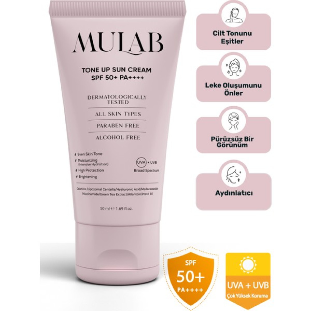 Mulab Tone Up Sun Cream Spf 50+ Pa++++ Ton Eşitleyici Yüz Güneş Kremi 50ML Güneş Kremleri ve Losyonları Fiyatı