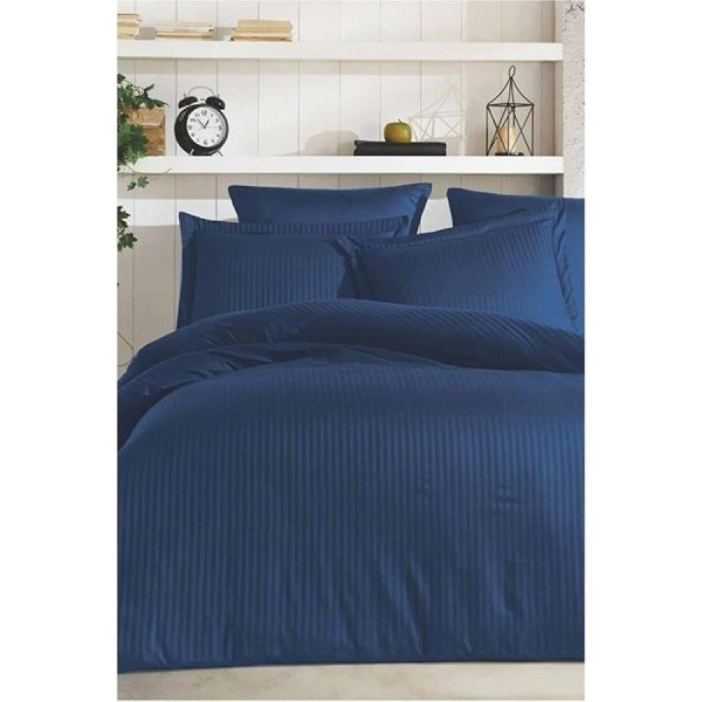 Mulberry Çift Kişilik Pamuk Saten Nevresim,çizgili, Saten Nevresim Takımı %100 Pamuk 200*220-LACIVERT - 200 x 220  cm - Lacivert Nevresim Takımı Fiyatı
