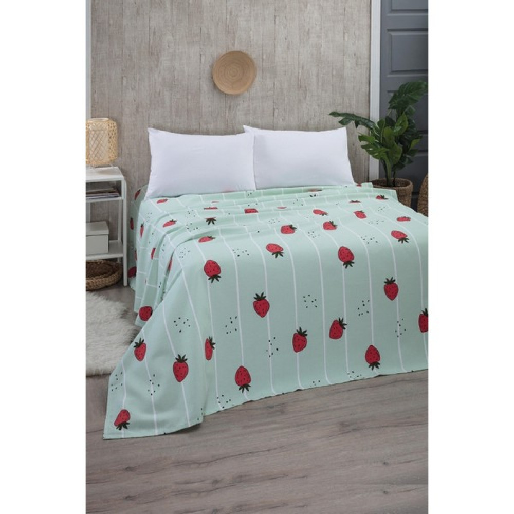 Mulberry Çilek Desenli Çift Kişilik Pike Yatak Örtüsü 200 x 230 - Yeşil Pike & Pike Takımı Fiyatı