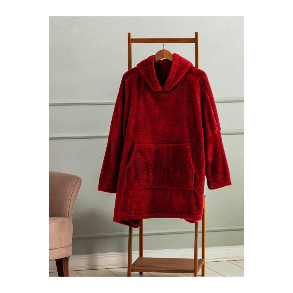 Mulberry Wellsoft Kapşonlu Giyilebilir Tv Battaniyesi Unisex Over Size - Kırmızı 85 x 110 Beden Battaniye Fiyatı