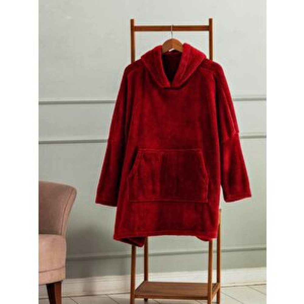 Mulberry Wellsoft Kapşonlu Giyilebilir Tv Battaniyesi Unisex Over Size - Kırmızı Battaniye Fiyatı
