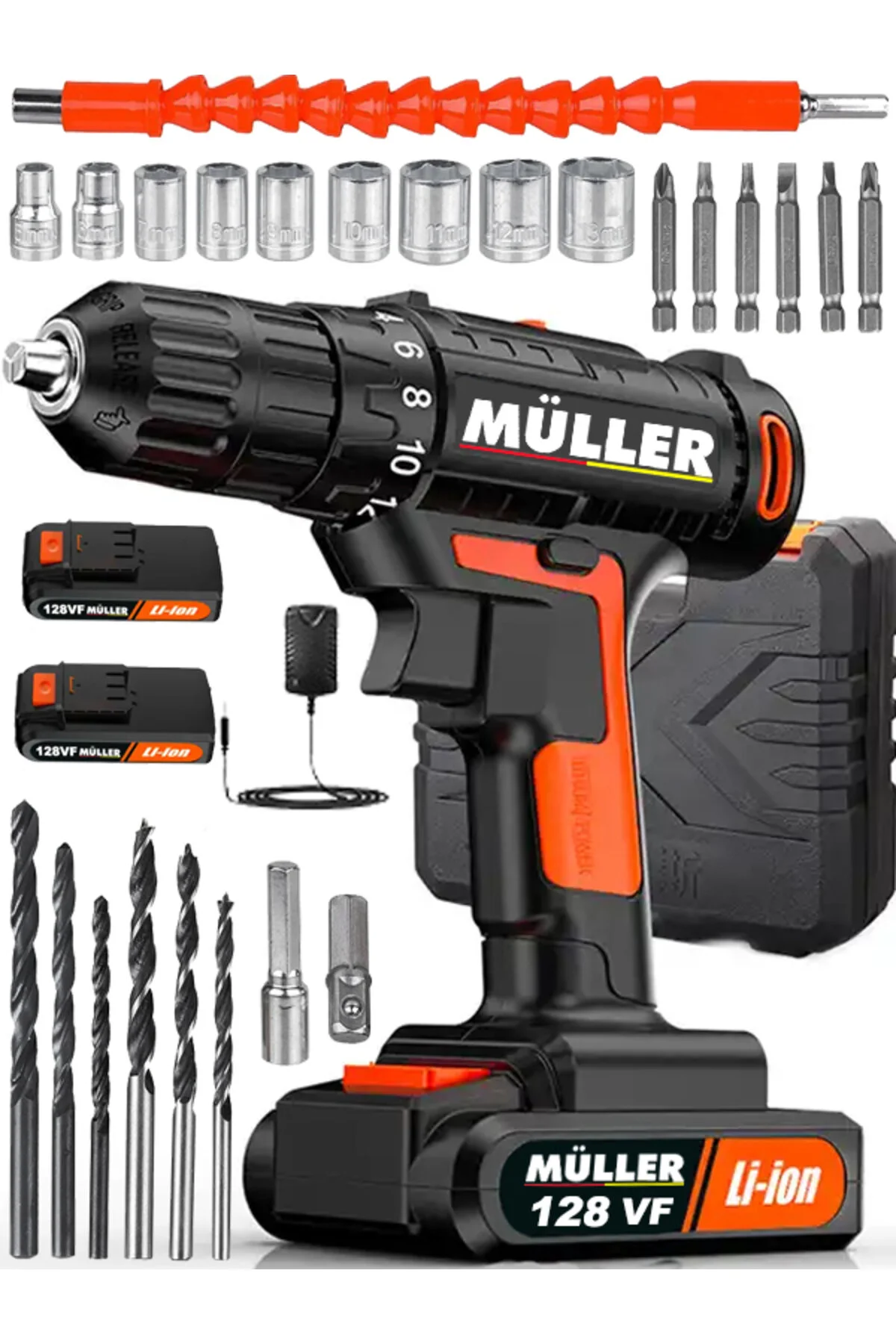 Müller Germany 128 Vf 12 Ah Çift Kartlı Çelik Şanzuman Bakır Sargılı 2 Akülü Şarjlı Matkap Vidalama 27 Pcs" Akülü Vidalama Makinesi Fiyatı