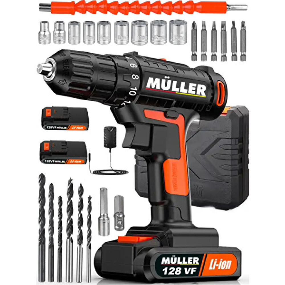 Müller Germany 128 Vf 14 Ah Çift Kartlı Çelik Şanzuman Bakır Sargılı 2 Akülü Şarjlı Matkap Vidalama 27 Pcs Elektrikli El Aletleri Fiyatı