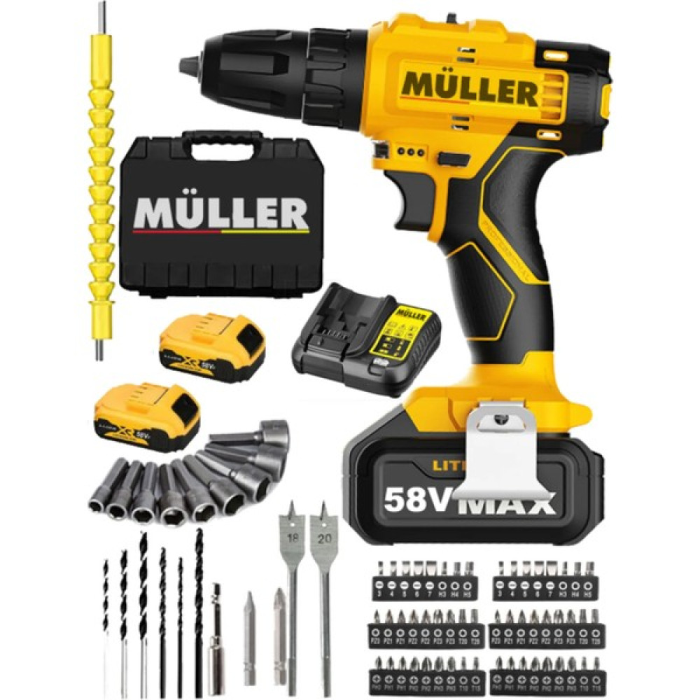 Müller Germany 58 V 12 Ah Çelik Şanzuman Bakır Sargılı Çift Akülü Şarjlı Matkap Vidalama 85 Parça Ful Set Elektrikli El Aletleri Fiyatı