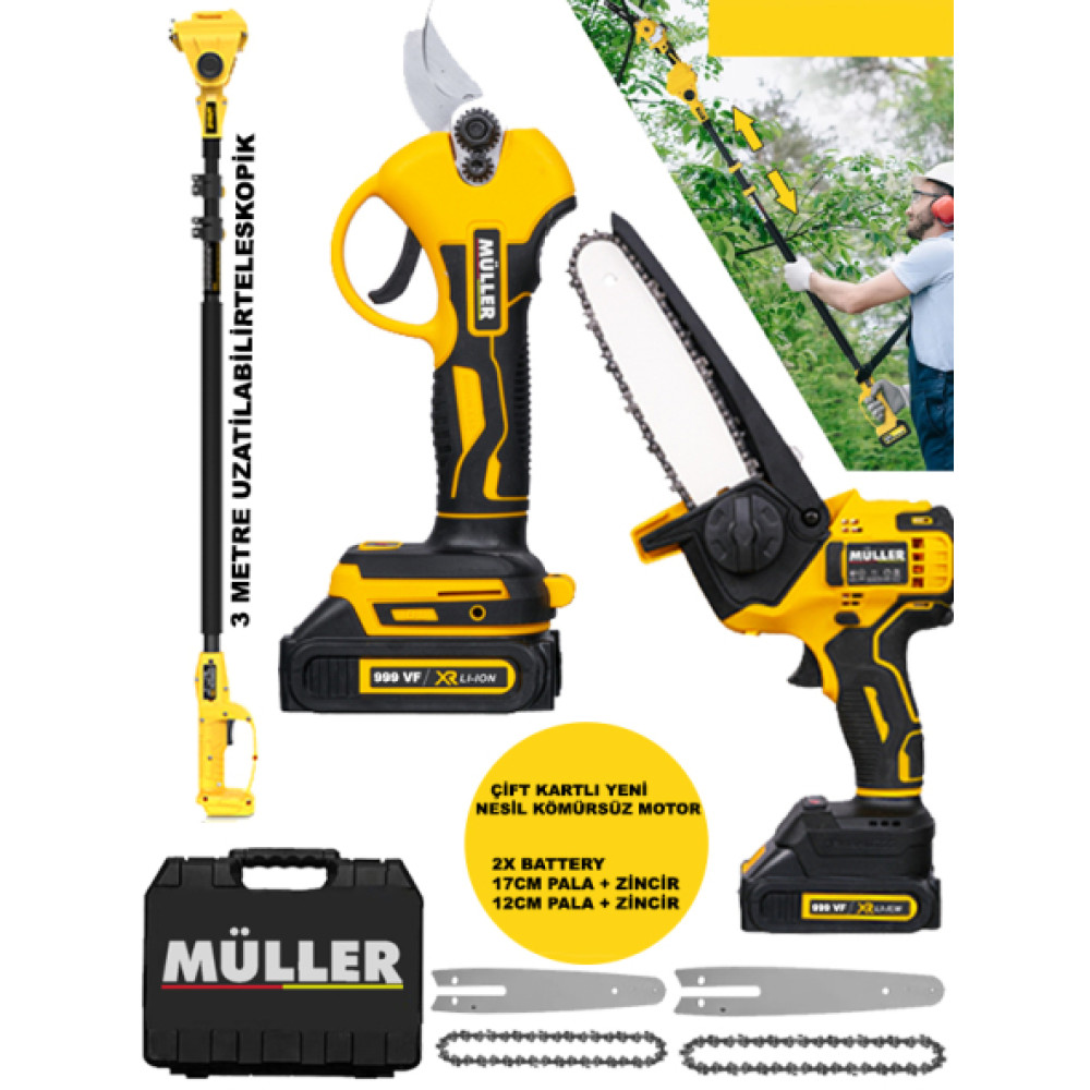 Muller Germany 999 Vf 20 Ah Cift Kartli 2 Akulu Sarjli Agac Dal Kesme Ve Budama Makasi Teleskopik Set Dal Budama Makineleri Fiyatı