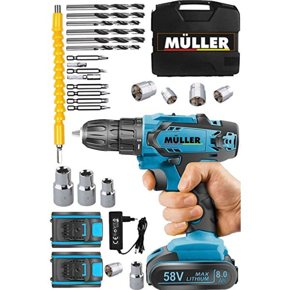 Müller Germany X-Torq 58 V 8 Ah Çift Metal Şanzıman Çift Akülü Vidalama Matkap 27 Parça Set Elektrikli El Aletleri Fiyatı