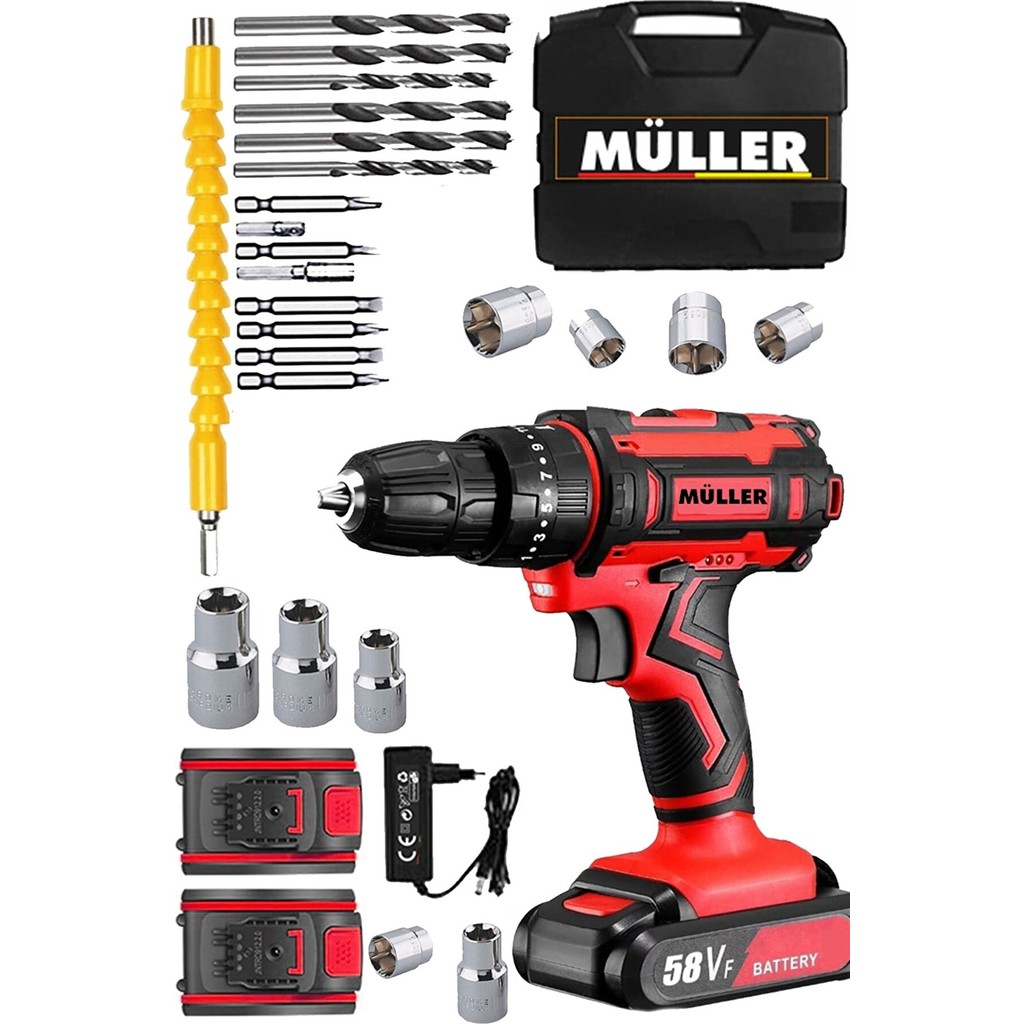 Müller Germany X-Torq 58 V 8 Ah Çift Metal Şanzıman Çift Akülü Vidalama Matkap 27 Parça Set Matkaplar Fiyatı