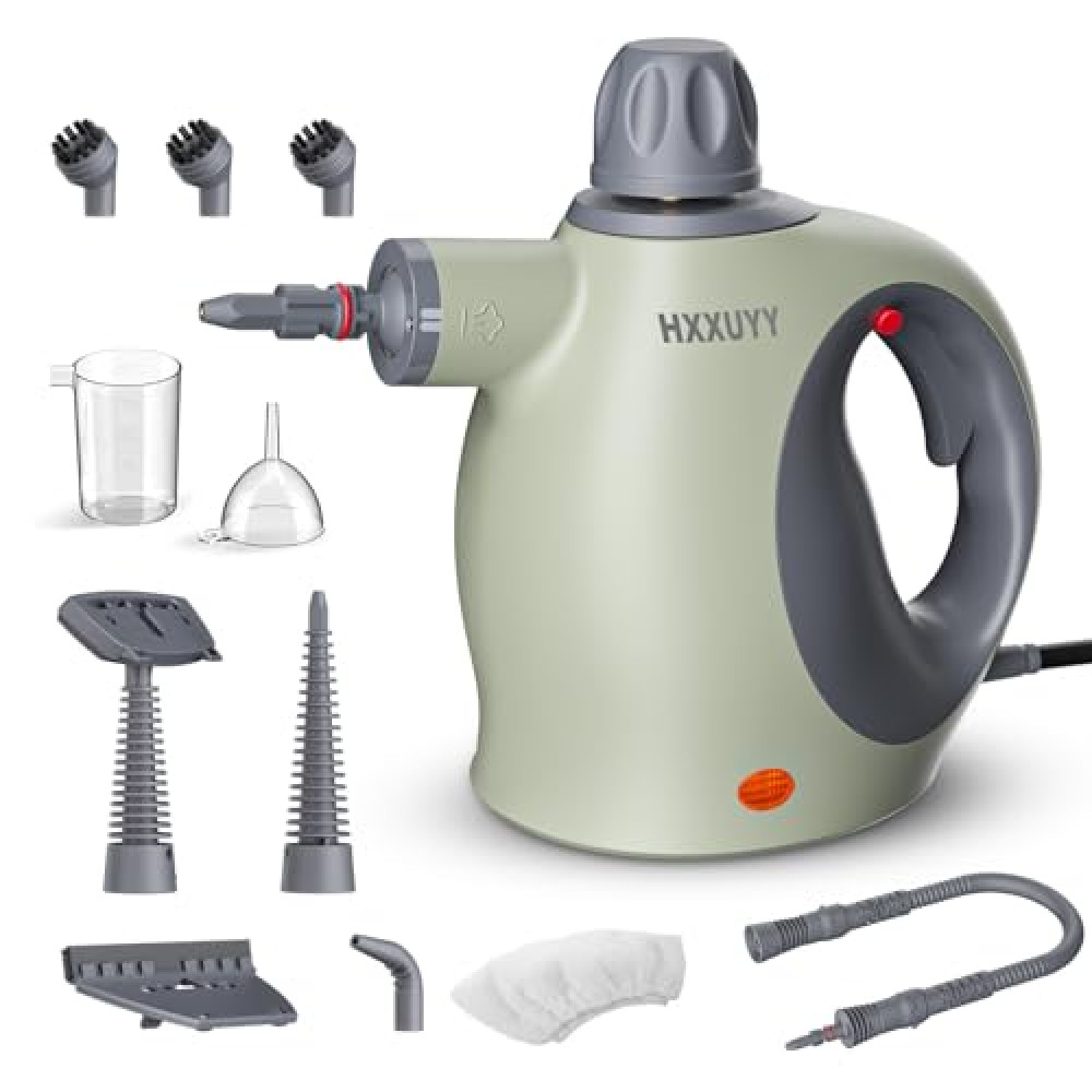 Multi-Surface Handheld Pressurized Steam Cleaner with 11 PCS Accessory ，Portable Steamer for Cleaning, Multipurpose Steam Cleaner for Home/Car/Bathroom/Grease/Upholstery/Floor/Grout and More (Green)