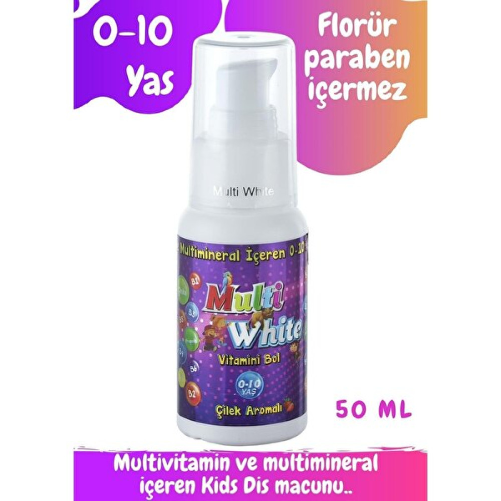 Multi White 0-10 Yaş Çocuk Diş Macunu Çilek Aromalı Pompalı Şişe 50 ml - Renkli Diş Macunları Fiyatı