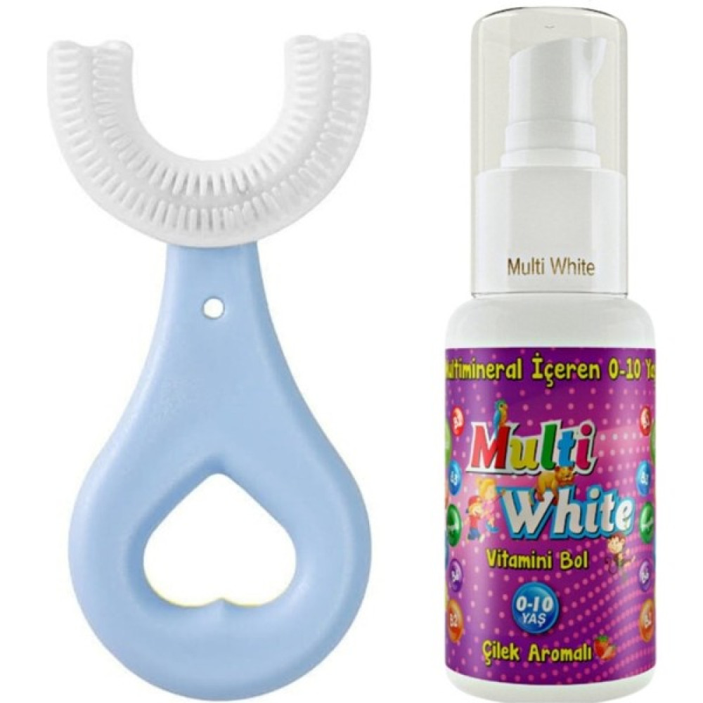 Multi White Multivitaminli Çilek Aromalı Çocuk Diş Macunu 50 ml ve U Şeklinde Diş Fırçası Mavi - Renkli Diş Macunları Fiyatı