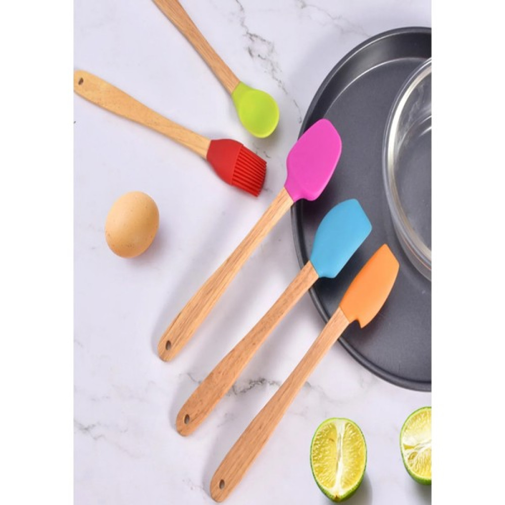 Multiamo 5 Li Renkli Bambu Silikon Spatula Kaşık Seti Uzun 26 cm Çatal / Kaşık / Bıçak Takımları Fiyatı