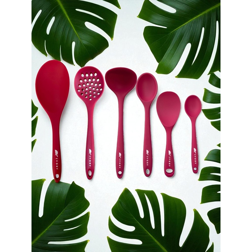 Multiamo Isıya Dayanıklı Silikon Kevgir Kepçe Spatula Kaşık Seti (30-28-22-20 Cm) 6 Parça - Fuşya Çatal / Kaşık / Bıçak Takımları Fiyatı