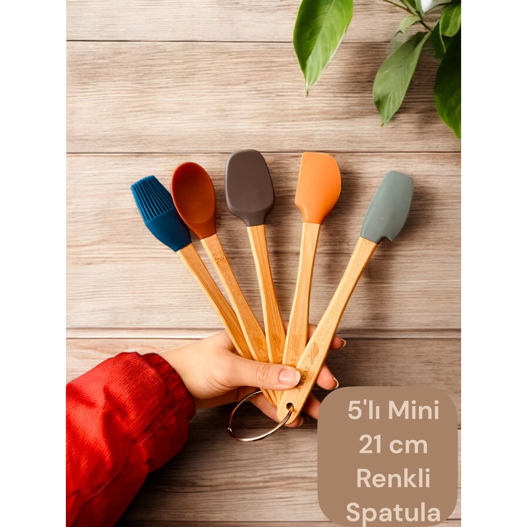 Multiamo İvory 5 Parça Bambu Saplı Mini 21 cm Silikon Spatula Kaşık Fırça Seti - Renkli Çatal / Kaşık / Bıçak Takımları Fiyatı
