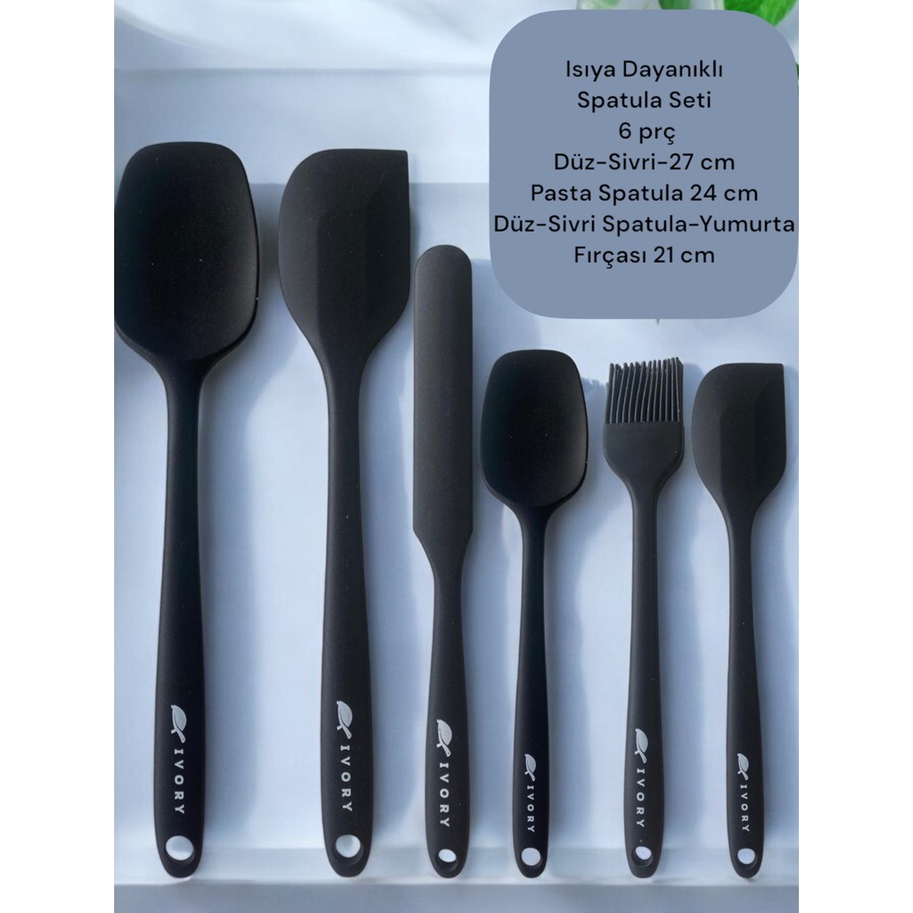 Multiamo İvory 6 Parça Spatula Seti Yanmaz Yapışmaz Slikon Yumurta Fırçası Kaşık Bıçak Pasta Spatula Seti - Siyah Pratik Mutfak Gereçleri Fiyatı