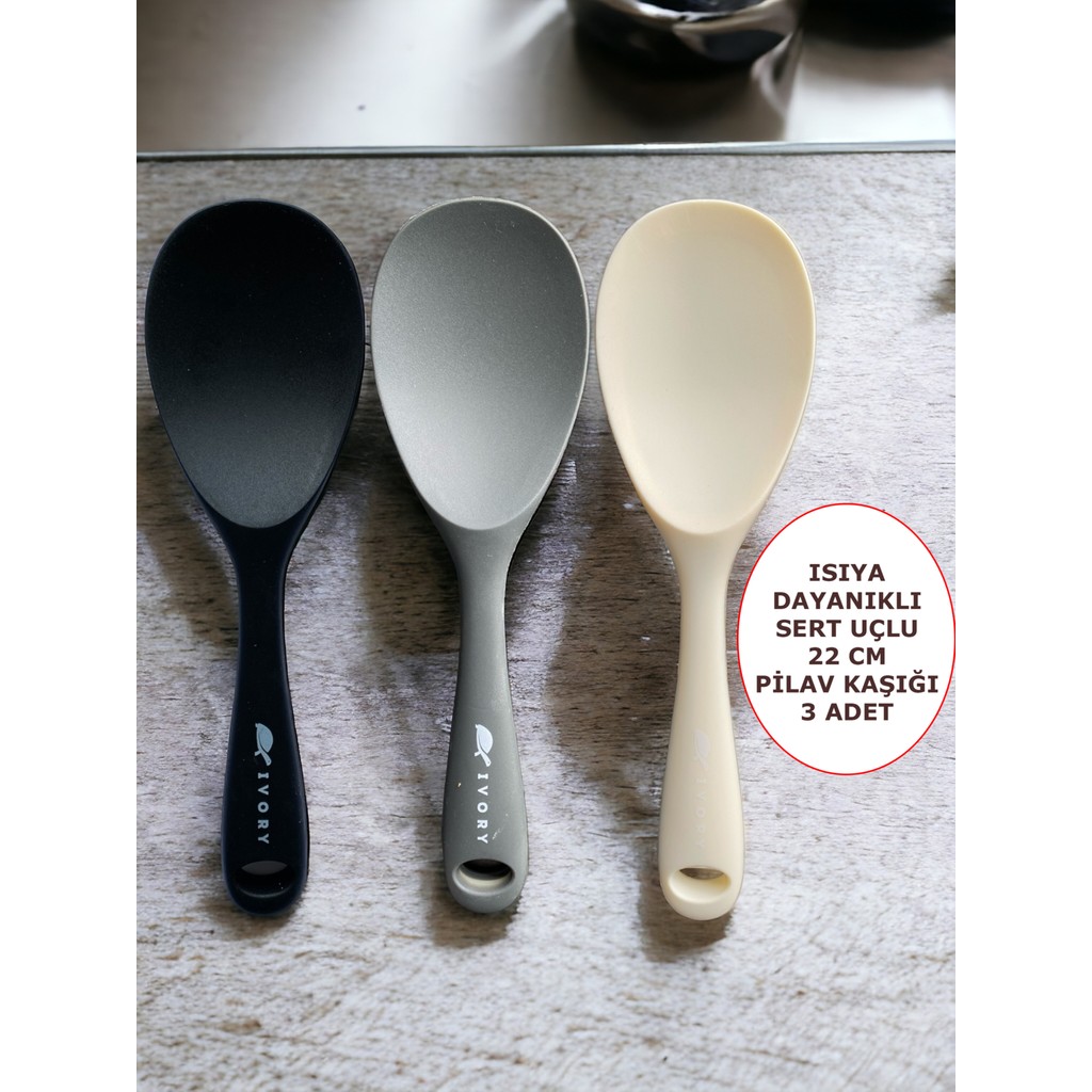 Multiamo İvory Sert Uçlu Isıya Dayanıklı Yanmaz Yapışmaz Silikon Kaşık 3'lü 22 cm - Gri Çatal / Kaşık / Bıçak Takımları Fiyatı