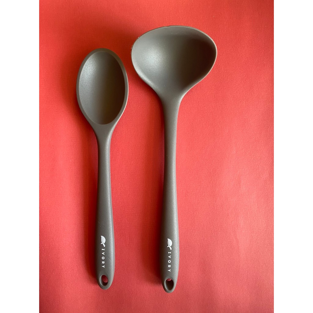 Multiamo Sert Uçlu Isıya Dayanıklı Yanmaz Yapışmaz Silikon Kaşık Seti 2 Parça 28CM Uzun Derinkaşık 28CM Kepçe - Gri Çatal / Kaşık / Bıçak Takımları Fiyatı