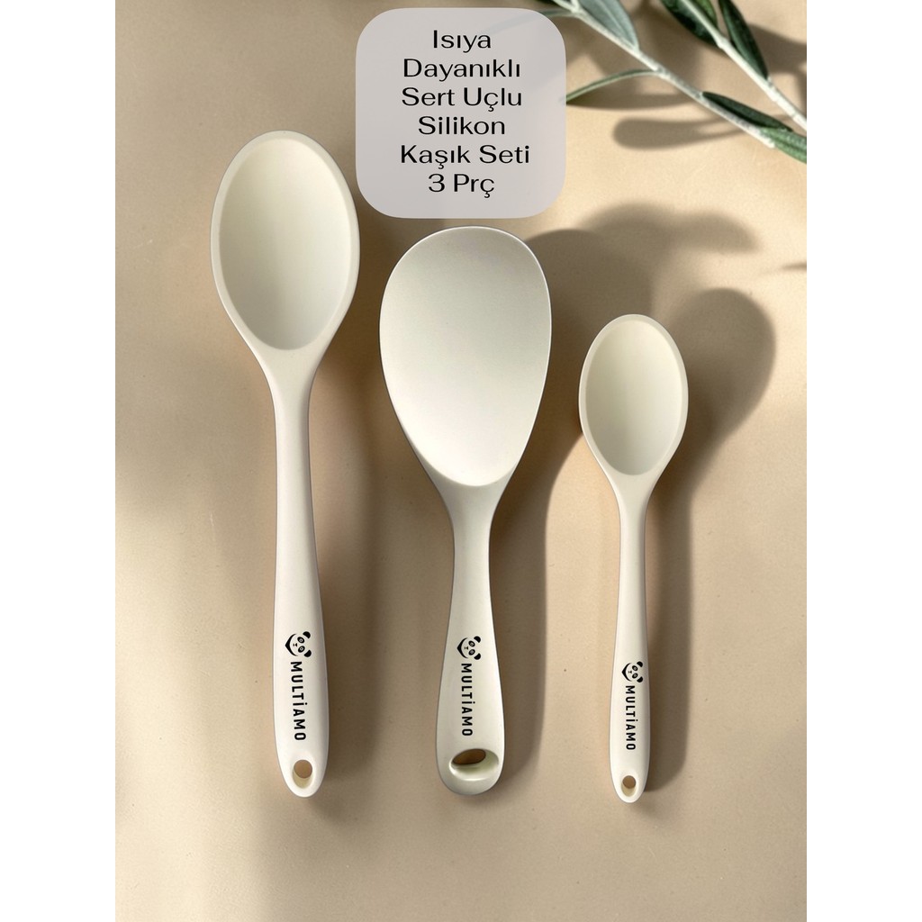 Multiamo Sert Uçlu Isıya Dayanıklı Yanmaz Yapışmaz Silikon Uzun Kısa Derin Kaşık 28 Cm-20 Cm/kısa Kaşık 22 cm - Krem Çatal / Kaşık / Bıçak Takımları Fiyatı