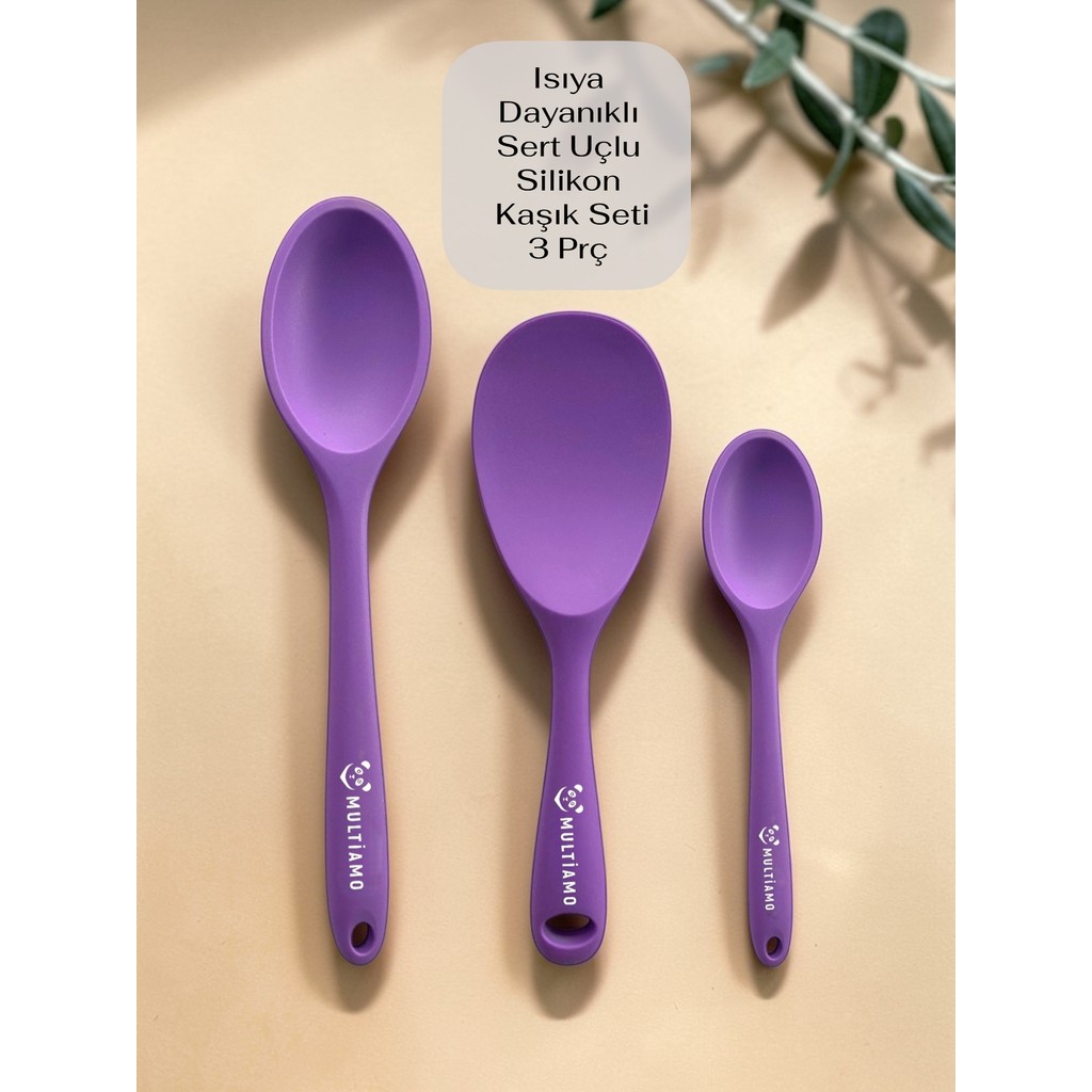 Multiamo Sert Uçlu Isıya Dayanıklı Yanmaz Yapışmaz Silikon Uzun Kısa Derin Kaşık 28 Cm-20 Cm/kısa Kaşık 22 cm - Mor Çatal / Kaşık / Bıçak Takımları Fiyatı