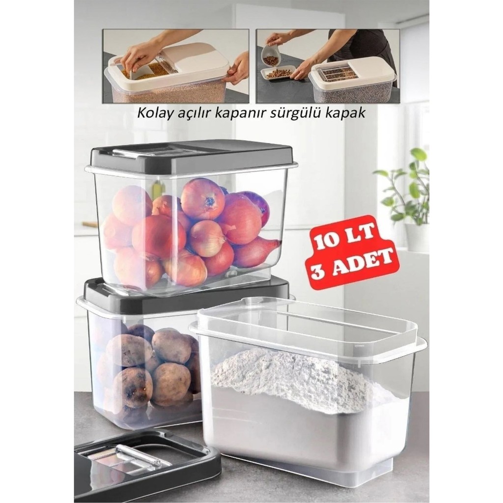 Multibox 7,5 Lt Bakliyat Saklama Kabı - Kayar Kapaklı Erzak Saklama Kabı Un Kabı - Antrasit - 3 Adet Saklama Kapları Fiyatı