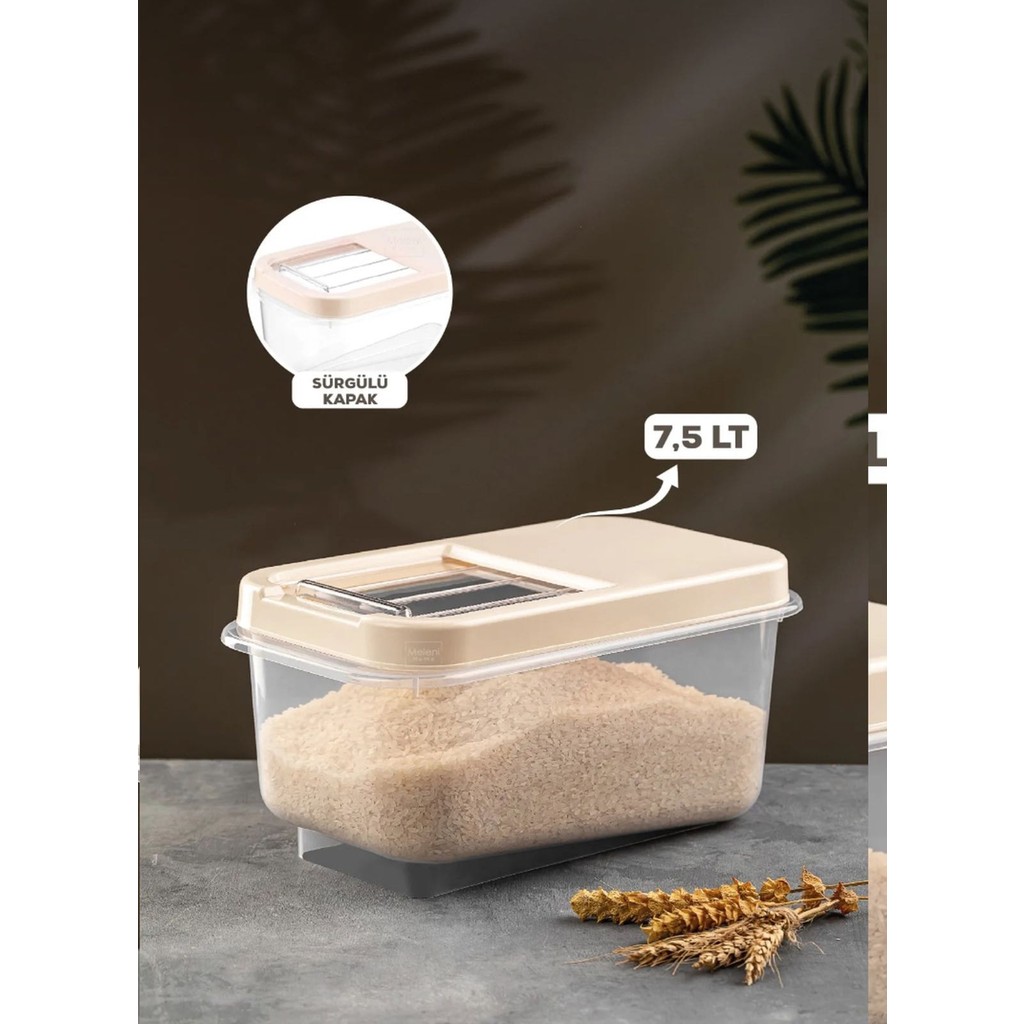 Multibox 7,5 Lt Bakliyat Saklama Kabı - Kayar Kapaklı Erzak Saklama Kabı Un Kabı - Bej - 1 Adet Eşya Saklama / Düzenleme Fiyatı