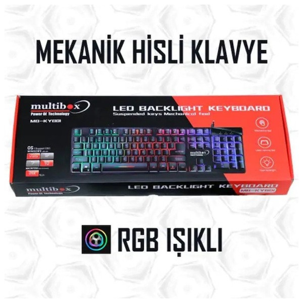 Multibox MB-KYB01 Mekanik Hisli Rgb'li Oyuncu Klavyesi - Gaming Klavye - Siyah Oyuncu Klavyesi Fiyatı