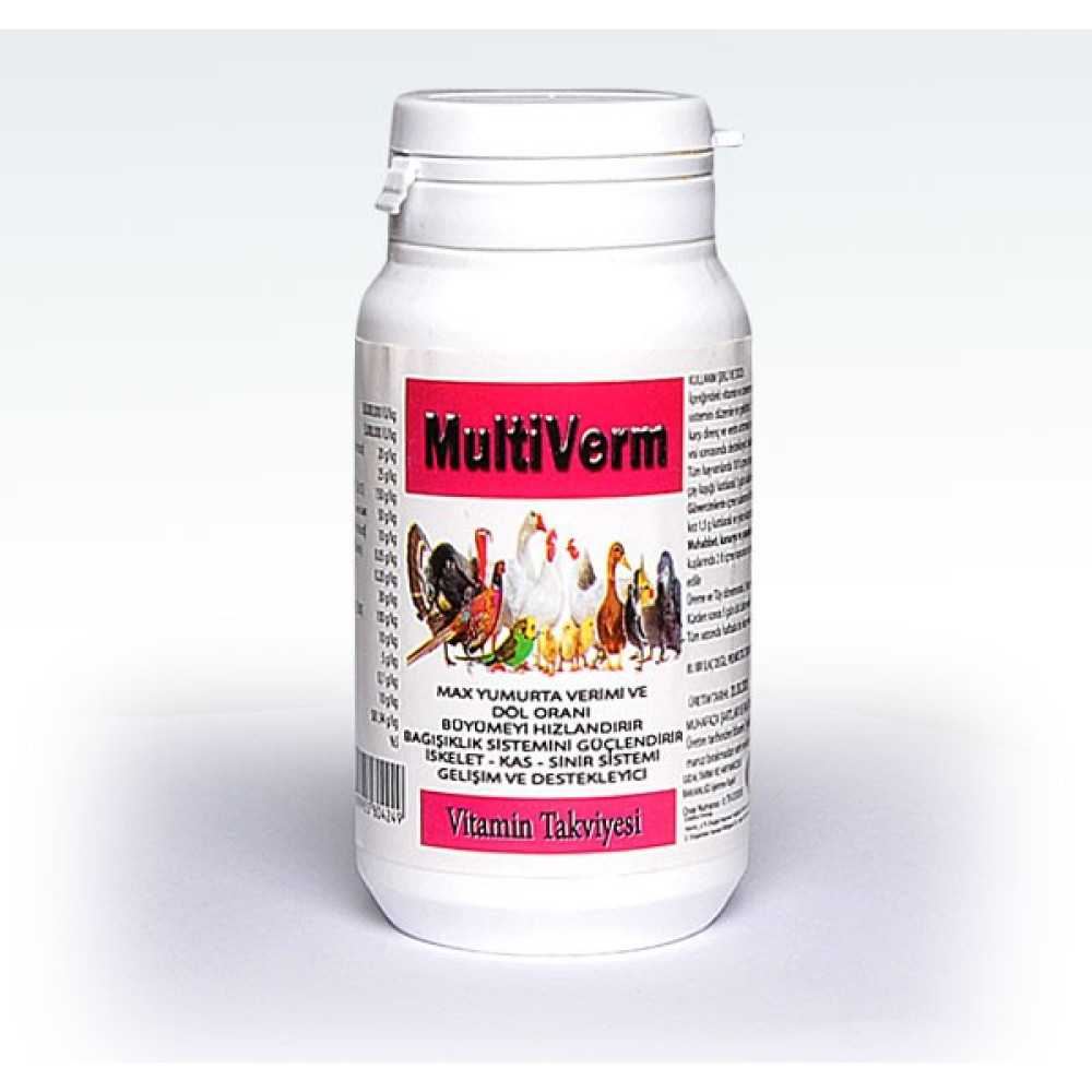 MULTİVERM Yumurta verimini Artırıcı - Gelişim için Tavuk Civciv Kaz Keklik Muhabbet Kuşu Kanarya Güvercin Multivitamin Vitamin Evcil Hayvan Ürünleri Fiyatı