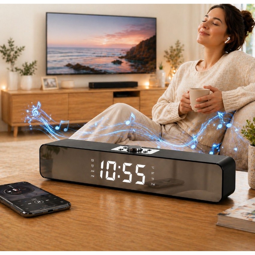 Multizone Bluetooth Bağlantılı Stereo Hoparlör Ses Sistemi LED Ekran Digital Saat Sıcaklık Göstergesi Şarjlı Pc Fm USB Aux Tf Kart Ev Ofis Bluetooth Hoparlör Fiyatı