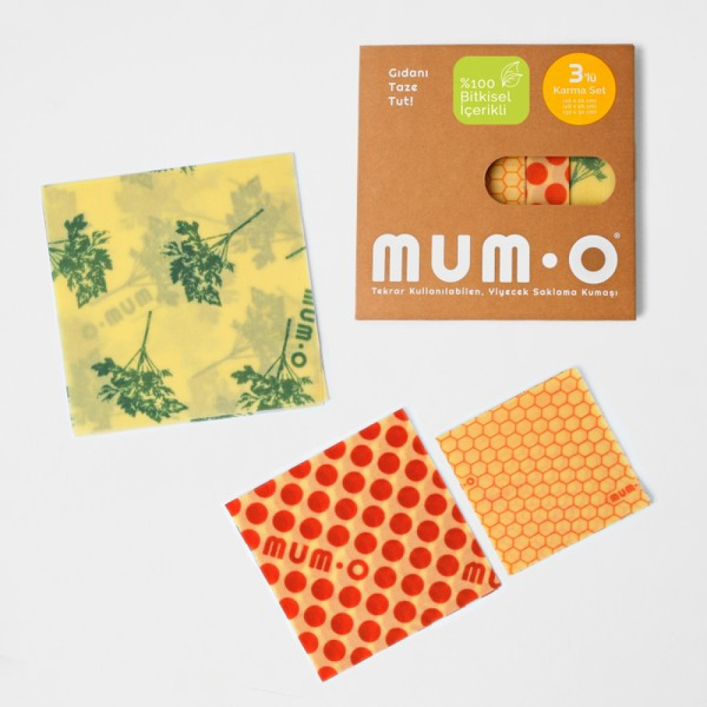 Mumo Vegan 3'lü Karma Set - Tekrar Kullanılabilen Bitkisel Mumlu Yiyecek Saklama Kumaşı Saklama Kapları Fiyatı