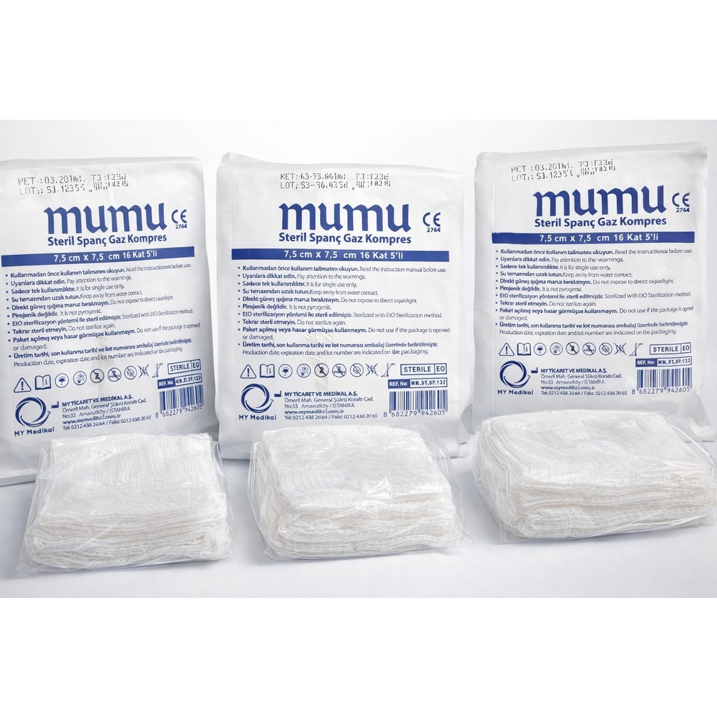 Mumu Steril 7,5 x 7,5 8 Kat 5 Li 20 Paket (100 Adet) Diğer Fiyatı