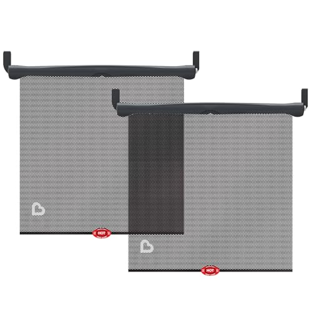 Munchkin Brica Sun Safety Car Window Shade with Heat Alert, Helps Block UVA/UVB Rays, 2 Pack, Black