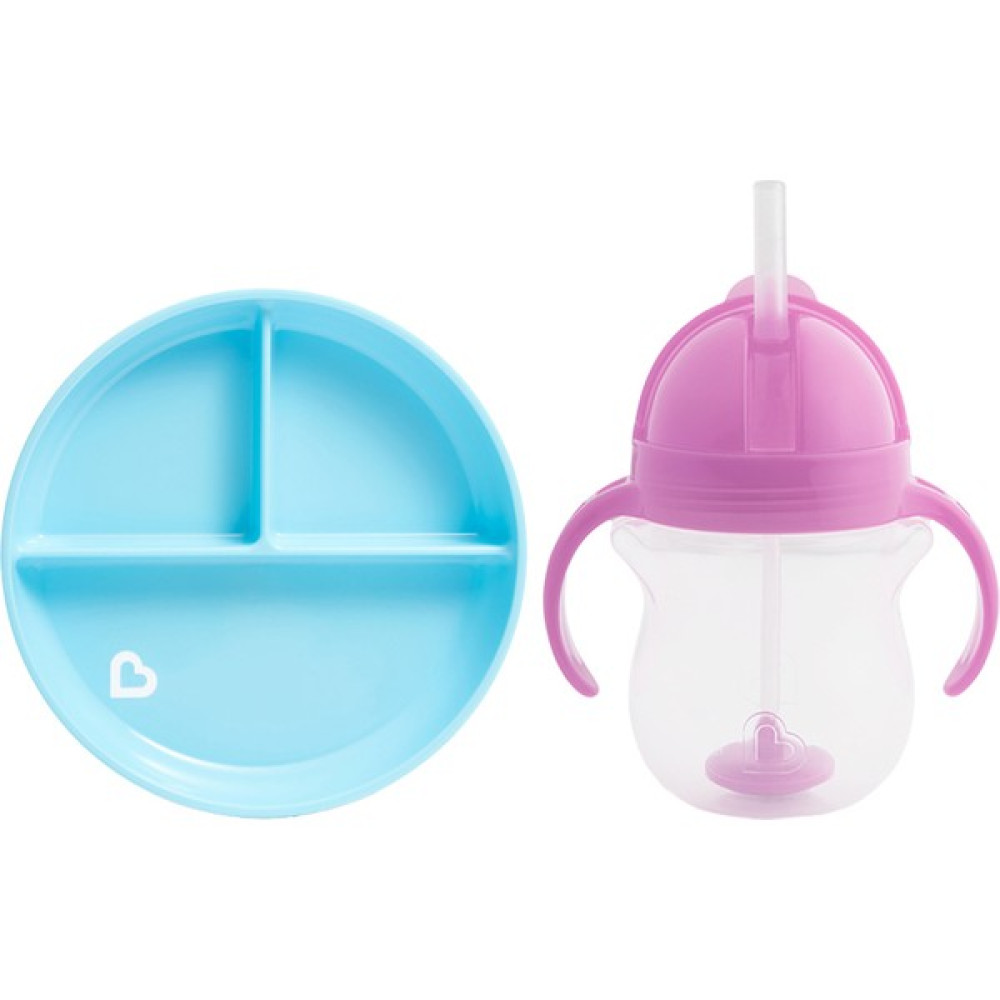 Munchkin Sabit Vakumlu Beslenme Tabağı &tıklama Uçlu Pipetli Alıştırma Bardağı 6AY+ Mavi&mor 2'li Paket - Mavi - Mor Mama Seti Fiyatı