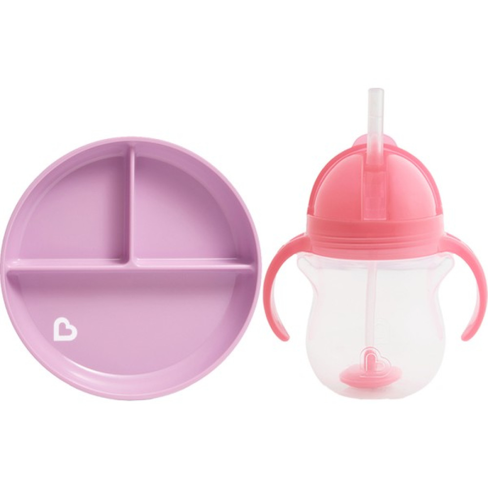 Munchkin Sabit Vakumlu Beslenme Tabağı &tıklama Uçlu Pipetli Alıştırma Bardağı 6AY+ Mor&pembe 2'li Paket - Mor - Pembe Mama Seti Fiyatı