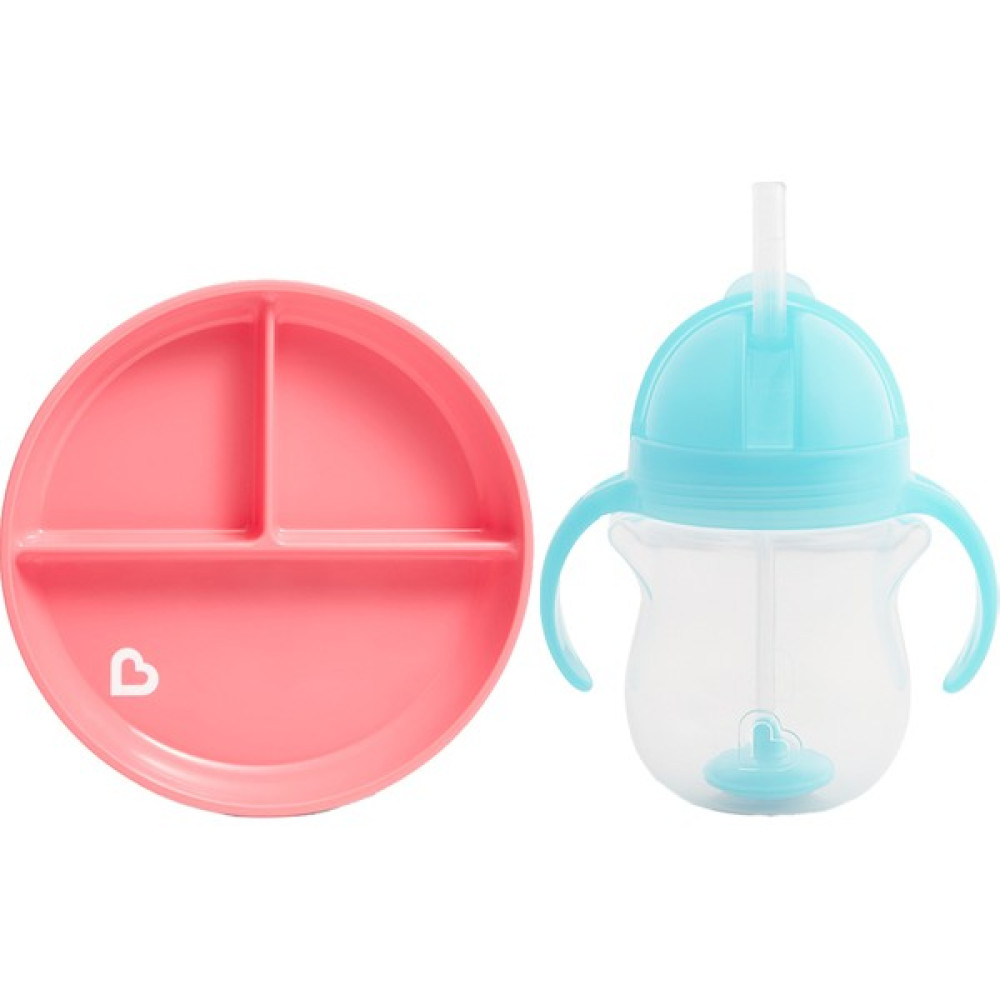 Munchkin Sabit Vakumlu Beslenme Tabağı &tıklama Uçlu Pipetli Alıştırma Bardağı 6AY+ Pembe&mavi 2'li Paket - Pembe - Mavi Mama Seti Fiyatı