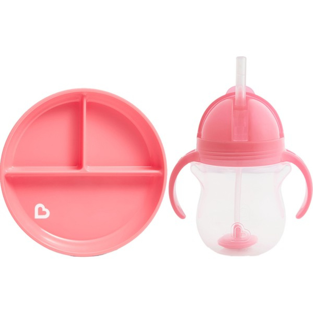 Munchkin Sabit Vakumlu Beslenme Tabağı &tıklama Uçlu Pipetli Alıştırma Bardağı 6AY+ Pembe&pembe 2'li Paket - Pembe Mama Seti Fiyatı