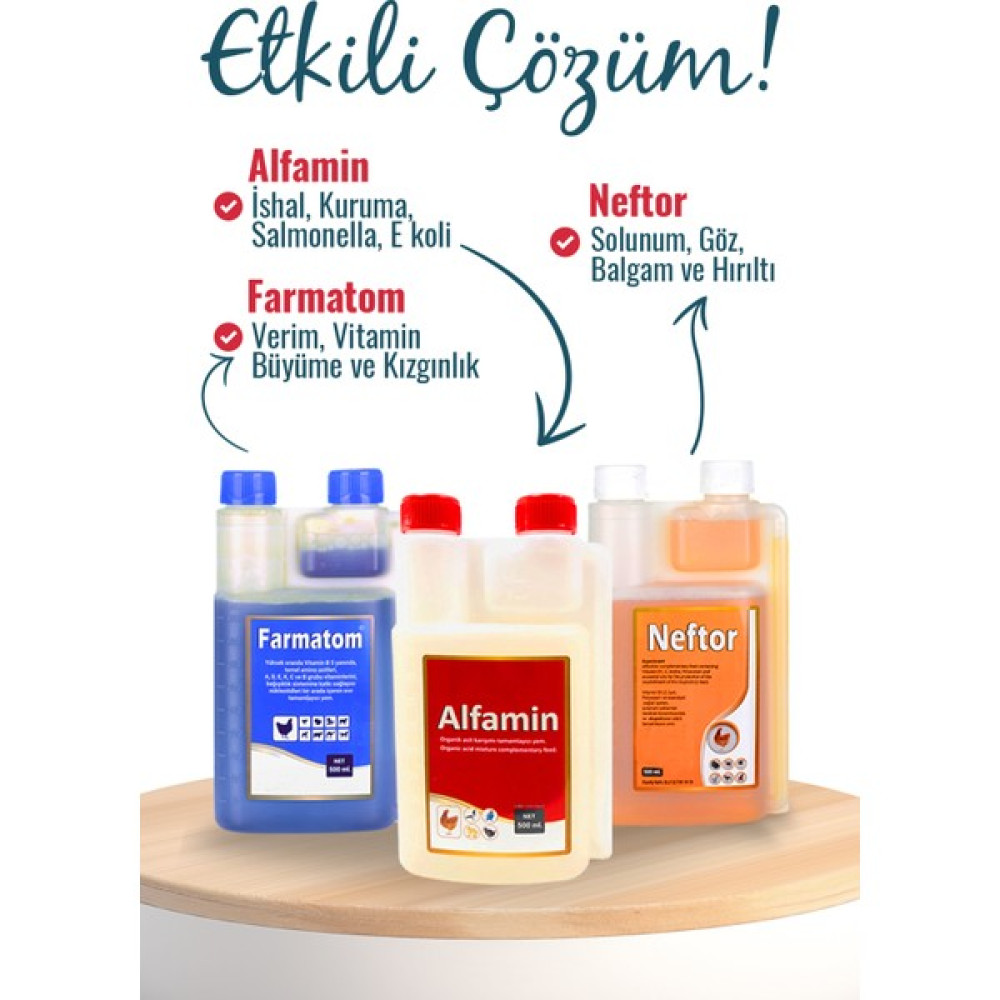 Munich Vet Üçlü Kanatlı (Tavuk. Kuş. Güvercin) Seti Farmatom 500 ml + Neftor 500 Ml+ ALFAMİN500 ml Evcil Hayvan Ürünleri Fiyatı