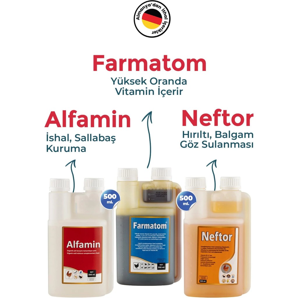 Munich Vet Üçlü (Tavuk. Kuş. Güvercin) Seti Farmatom 500 ml + Neftor 500 Ml+ ALFAMİN500 ml - 1 Adet Diğer Fiyatı