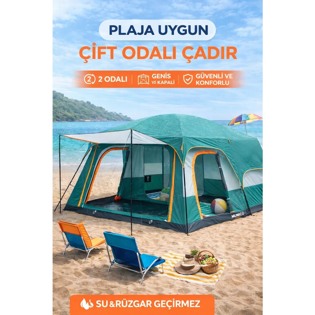 Munico Kamp, Seyahat ve Afet Durumları Için Ideal Çift Odalı Çadır ile Her Ortamda Güvende Kalın Diğer Fiyatı